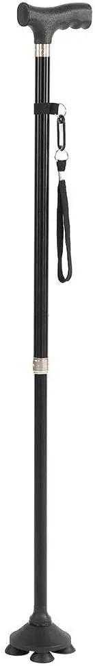 Free Standing Walking Stick Cane 4 Rubber Feet Prong Base Height Adjustable Black