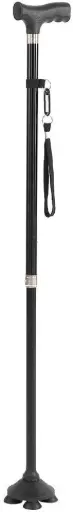 [44980] Free Standing Walking Stick Cane 4 Rubber Feet Prong Base Height Adjustable Black