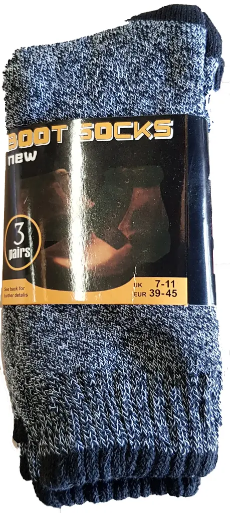  Boot Socks 3 pairs Grey Black Fleck Acrylic Polyester (9-13)