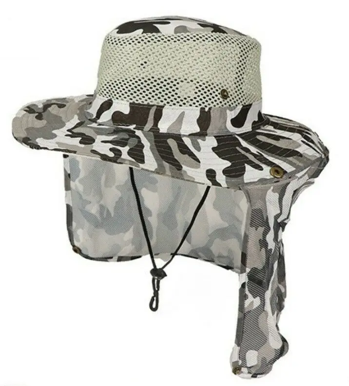  Urban Camo Grey/White/Black Woodland Slouch Boonie Hat with Mesh Crown & Long Neck Flap