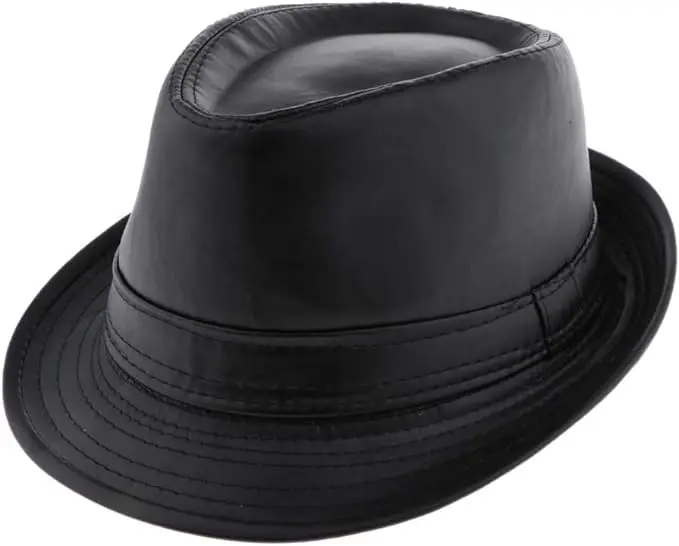  Trilby Fedora Black Faux Leather