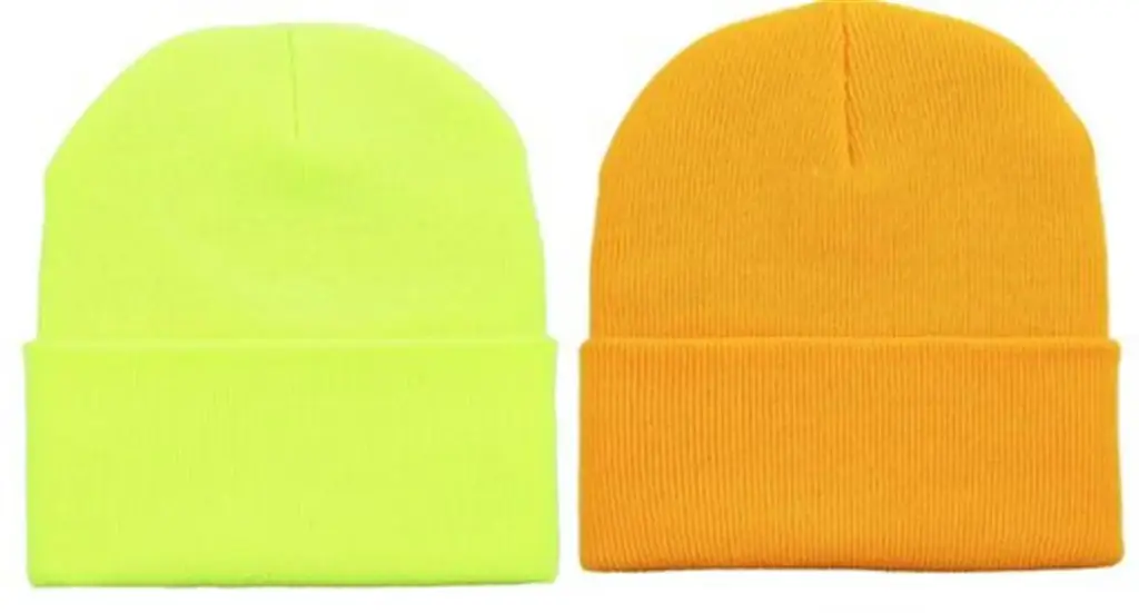  Acrylic Beanie Fine Knit Fluoro Lime + Fluoro Orange
