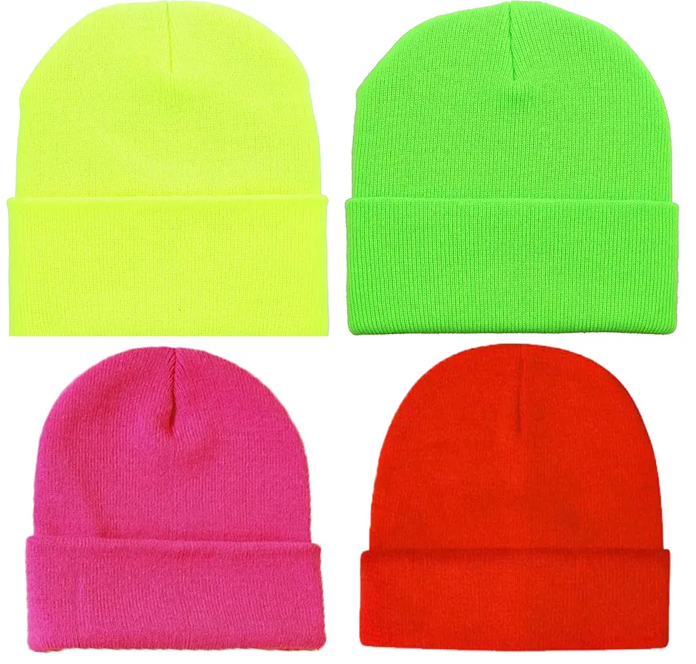  Acrylic Beanie Fine Knit Asst'd Fluoro Orange,Lime,Yellow,Fuschia Pink