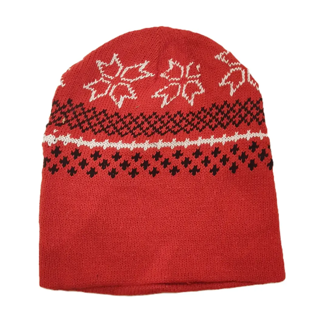  Acrylic Knit Snowflake Beanie Fleece Lined Red