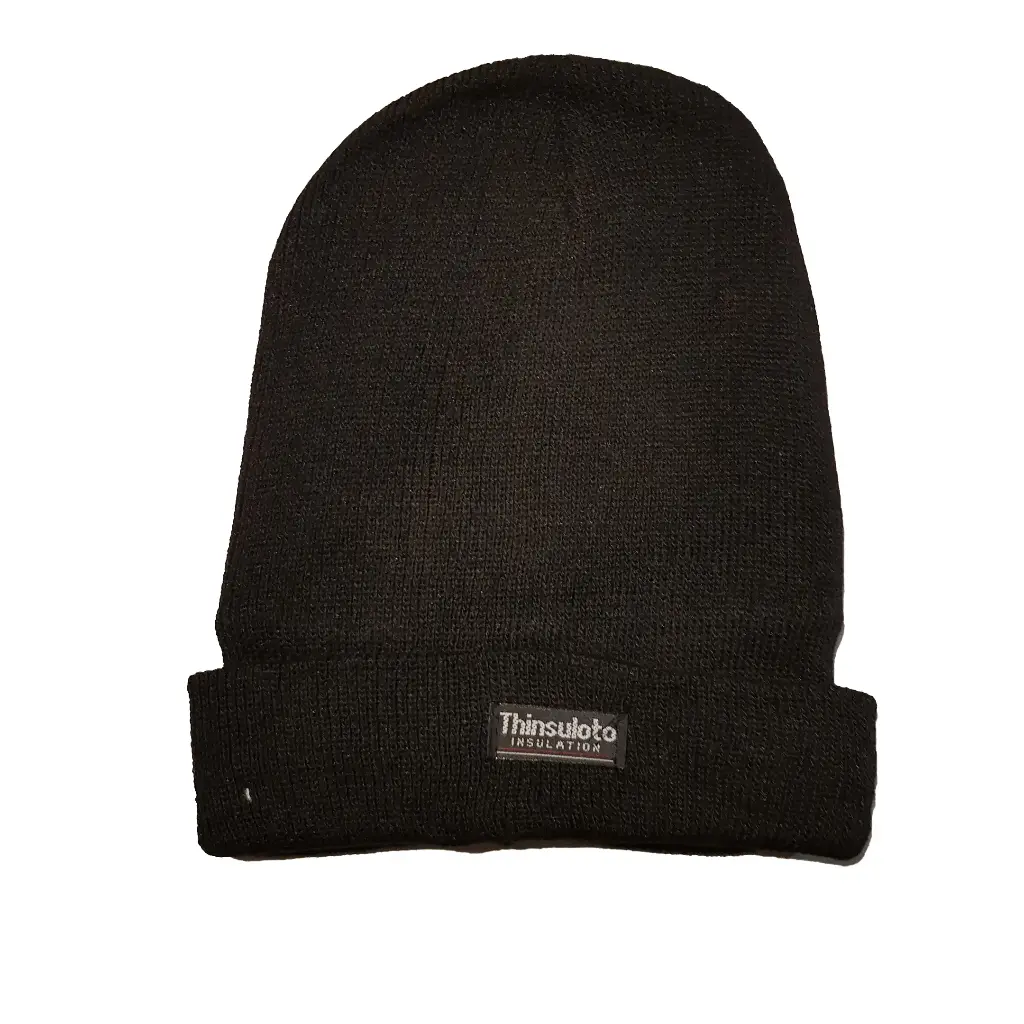  Acrylic Knit Beanie Black THINSULOTO Fleece Lined