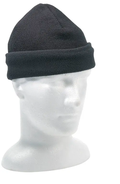  Acrylic Beanie Polar Fleece Lined Black