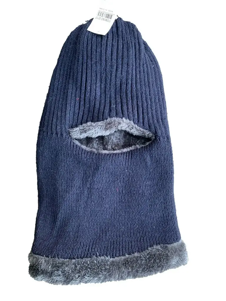  Balaclava Bulky Marle Acrylic Knit Furry Fleece Lined Navy