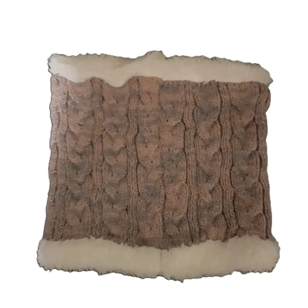  Neck Warmer Ladies Knitted Fur Lined Pink/Grey