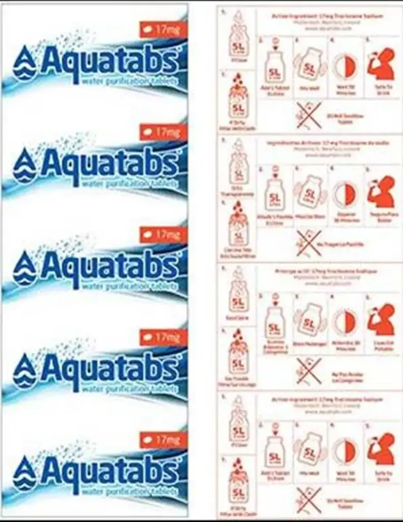  5 x Aquatabs 17 mg Strip 10 tablets each treats up to 5 litres