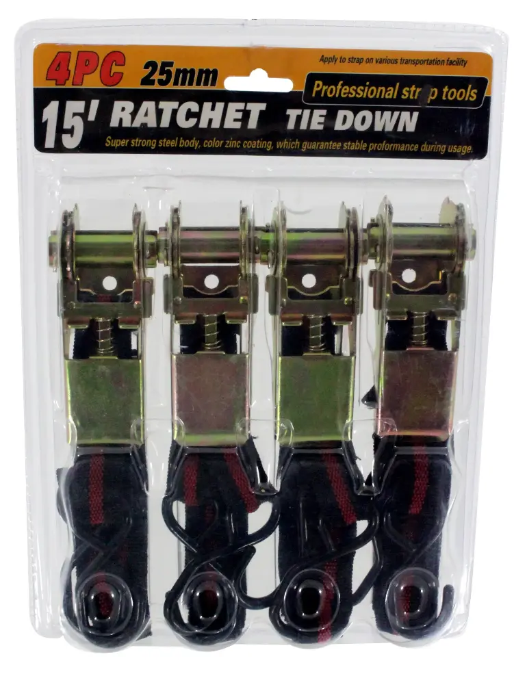  4.5mtx25mm Ratchet Tie Down 15'x1" 4 pcs