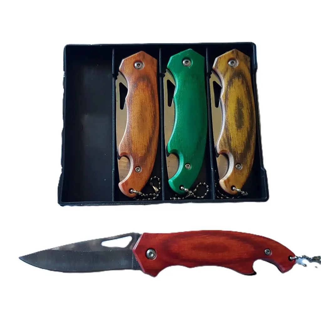  Folding Pocket Knife 7 cm Blade 4 pack Asst'd Wood Colour Handle 