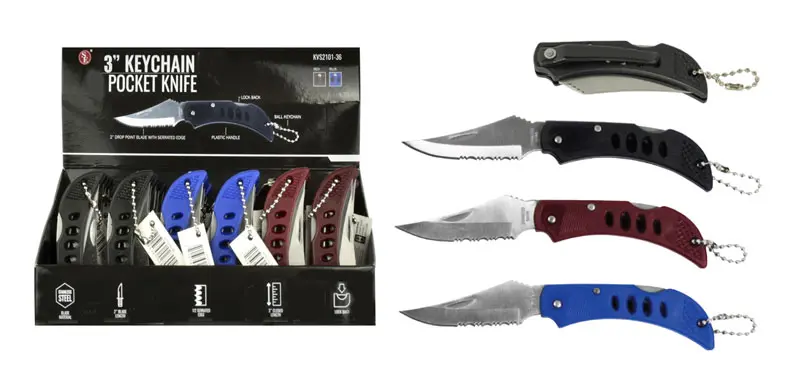  Mini Lock Back Knife 5cm Blade with Ball Keychain and Pocket Clip Assorted Colours