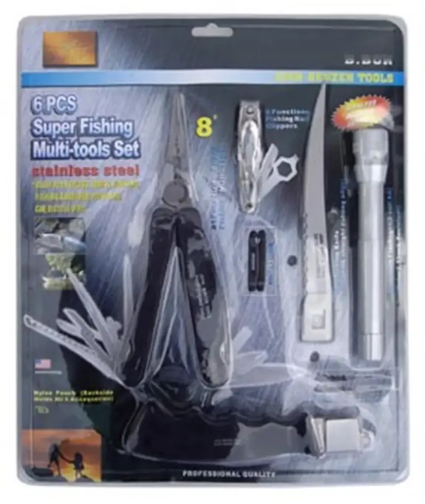  6 pce Super Fishing Multi Tool + Torch Set
