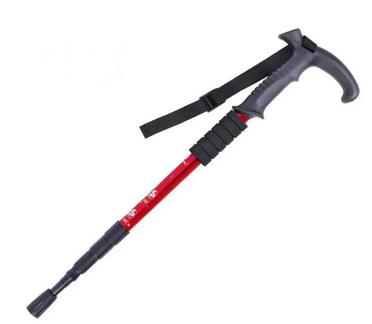  Telescopic Hiking Pole Aluminium L Handle Walking Stick Pole