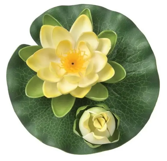  Flower Silk Polyester Floating Double Water Lily Yellow 15cm