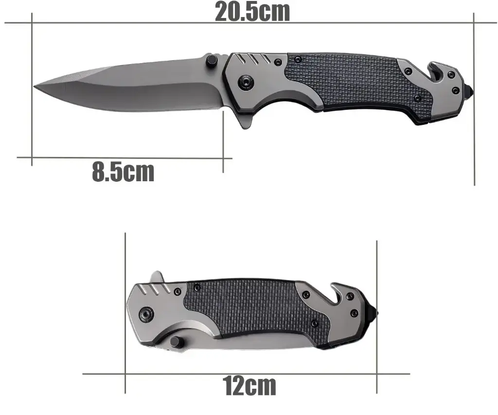 Folding Lock Knife Black matte 8.5cm Blade with Seatbelt Cutter & Glass Breaker