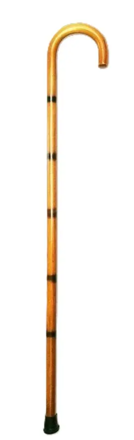Wood Cane Crook Handle Walking Stick Light Colour with Black Stripe 90cm