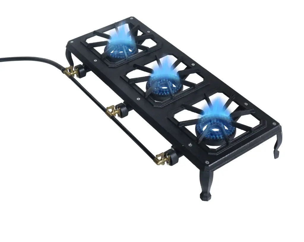 Turbo Triple Country Cooker 6.9kPa 54mj/hr Cast Iron Frame 3 Burner LPG Gas Stove with 1.2 mt  Hose + LCC27 Regulator  