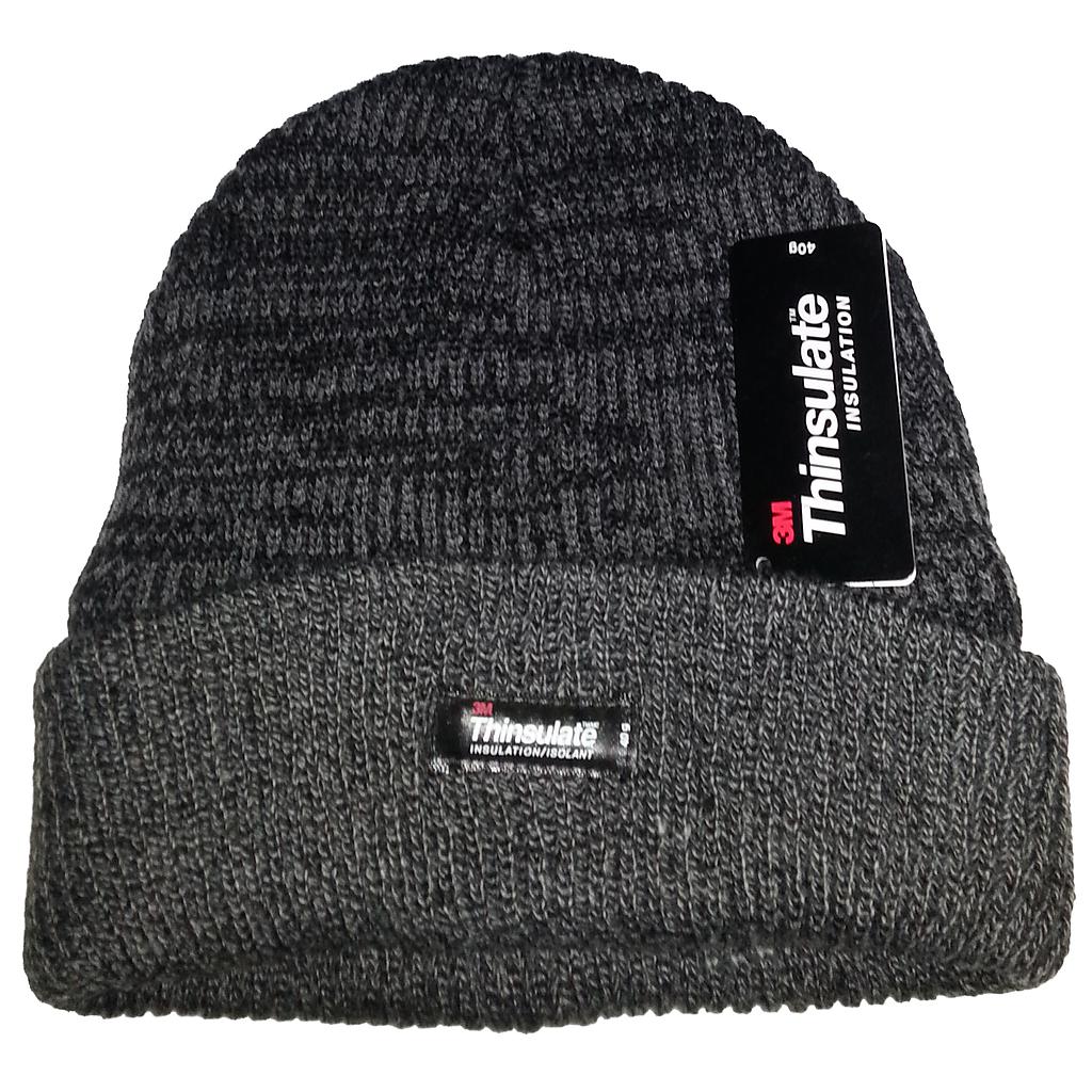 Black Grey Acrylic Knit Thinsulate Lined Beanie