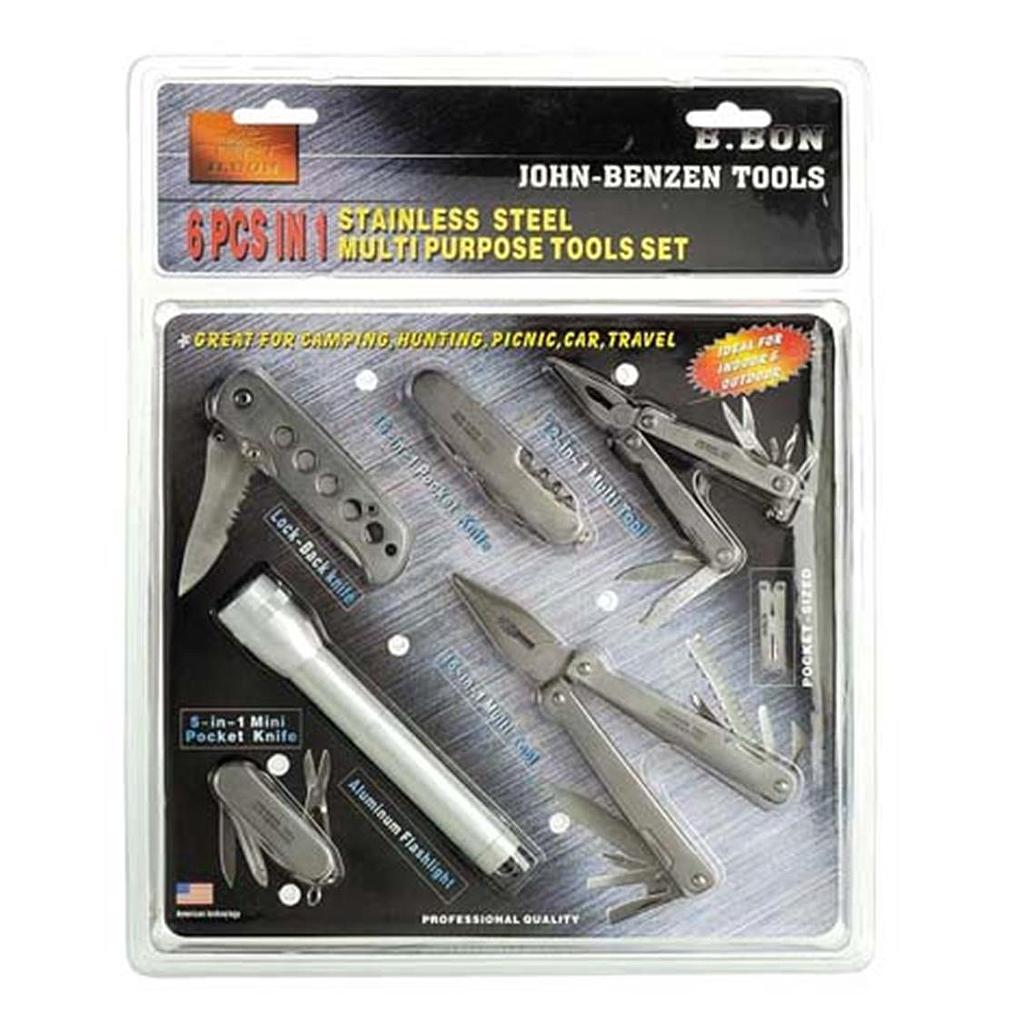 6 in 1 Mulitool Set with Small Pocket Knife &amp; Torch
