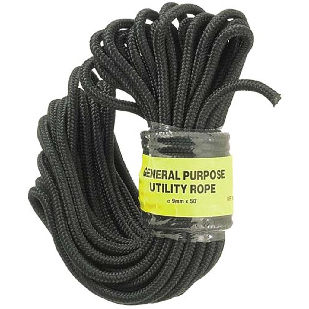 9mm Black Nylon Utility Rope 50 Ft