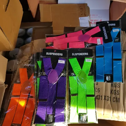 [04680-12]  12 Braces Suspenders Medium Asst'd Orange, Lime, Blue, Purple, Pink