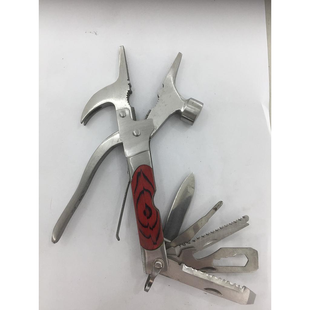 Multi function tool claw hammer pliers wood handle