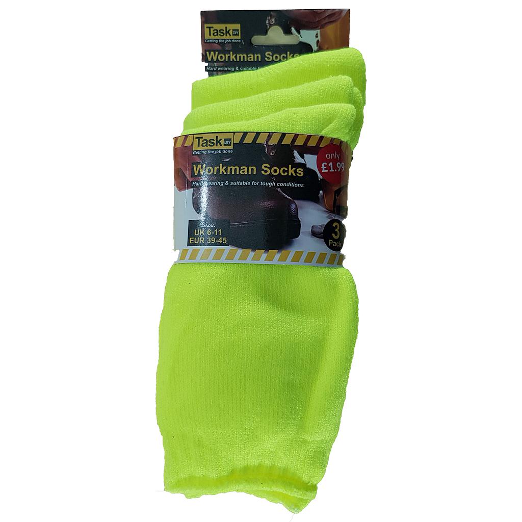 3-Pack Tradesmans Work Socks Flouro Green 60/20 Cotton Polyester 20%mixed
