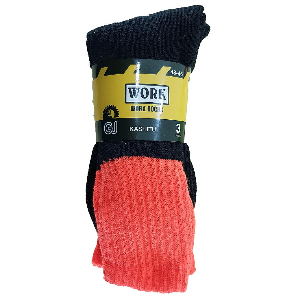 Work Socks 3 pairs 75% Cotton Fluoro Orange Black Sole