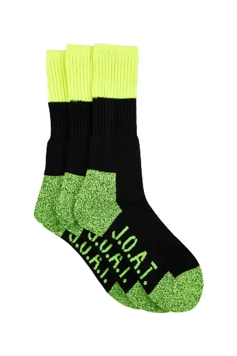[04900]  Black-flouro-yellow 11-14 3 pack Jack of all Trades Acrylic nylon Hi Bulk Terry