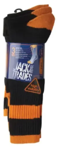 [04908]  Black-flouro-orange 6-10 3 Pack Jack of all trades Acrylic nylon High Bulk Terry