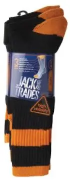 [04909]  Black-flouro-orange 11-14 3 pack Jack of all Trades Acrylic nylon High Bulk Terry