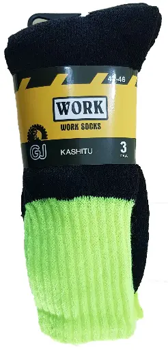 [05110]  Work Socks 3 pairs 75% Cotton Flouro Green Black Sole