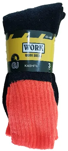 [05112]  Work Socks 3 pairs 75% Cotton Fluoro Orange Black Sole
