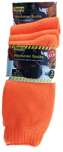 [05123]  3-Pack Tradesmans Work Socks Flouro Orange 60/20 Cotton Polyester 20%mixed
