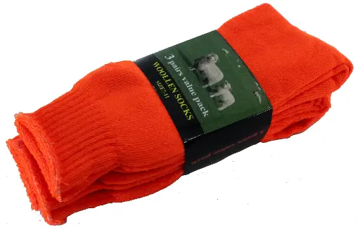 [05125]  3 Pack Orange Hi Vis Polyester (not woollen socks) 90%polyster 10% elastane