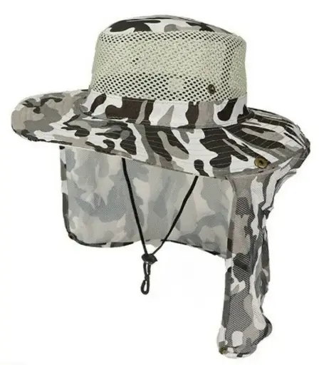 [11532]  Urban Camo Grey/White/Black Woodland Slouch Boonie Hat with Mesh Crown & Long Neck Flap