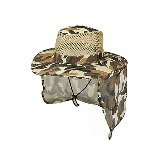 [11534]  Brown Woodland Slouch Boonie Hat with Mesh Crown & Long Neck Flap