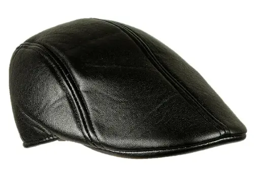 [12208]  Flat Peak Gatsby Cap Vinyl Faux Leather Black