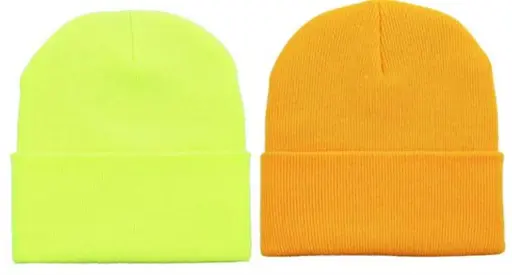 [13505]  Acrylic Beanie Fine Knit Fluoro Lime + Fluoro Orange