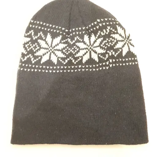 [13519-dark-grey]  Acrylic Knit Snowflake Beanie Fleece Lined Grey