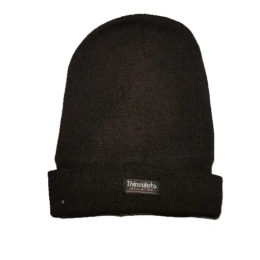 [13524]  Acrylic Knit Beanie Black THINSULOTO Fleece Lined