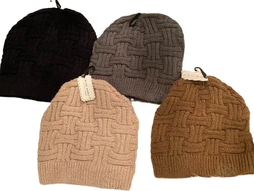 [13545]  Acrylic Knit Beanie Skullcap Fur Lined Asstd Black,Navy,Tan,Grey,Cream