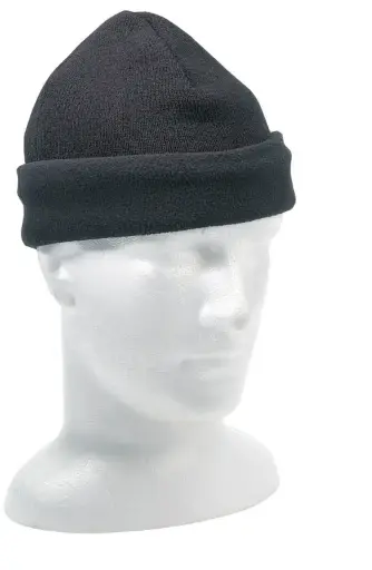 [13550]  Acrylic Beanie Polar Fleece Lined Black