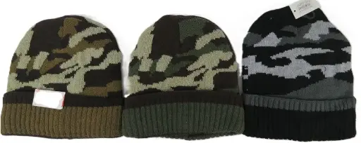 [13560]  Camo Acrylic Knit Beanie Furry Lined