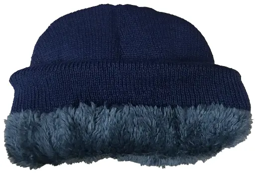 [13681]  Beanie Acrylic Knit Furry Fleece Lined Navy