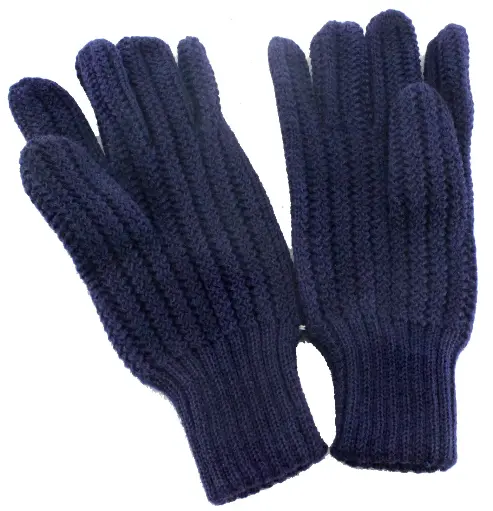 [14788]  Navy Wool Glove Chunky Rib Knit