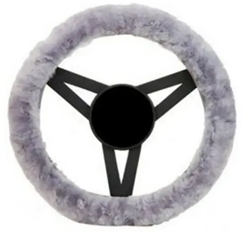 [23001]  Wool Fleece Steering Wheel Cover Grey