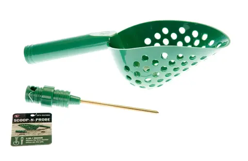 [25742]  Sand Scoop 14" with Holes and Brass Probe in Handle Green