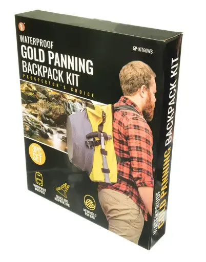 [28080]  3 pc Set Waterproof Gold Panning Backpack, Sluice Box Neoprene Bag & Mesh Gold Pan Bag